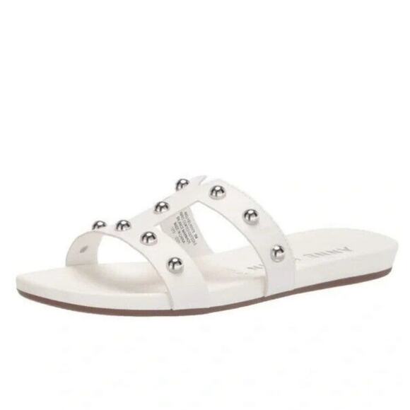 Anne Klein Iflex Ely Flat Slide Sandal Size 8.5 White Faux Leather Cushioned - Picture 1 of 16